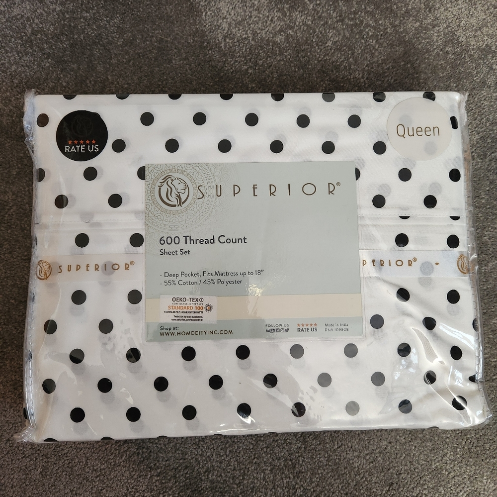 Black and White Polka Dot Queen Sheet Set